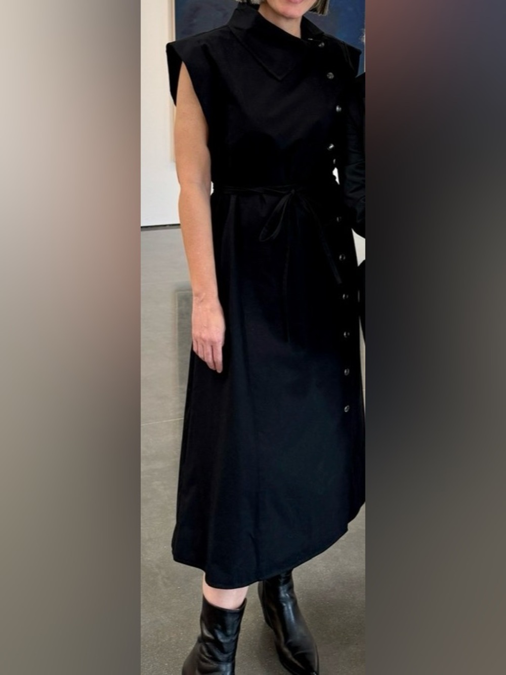 Co Collection Black Sleeveless Asymmetric Button-Front Midi Trench Dress w/ Belt